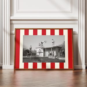 Colorful Striped Photo Frame Mat Wall Art Print, Customizable Template, Trendy Maximalist Aesthetic-(Red Cream Chunky Striped)-Digital Print