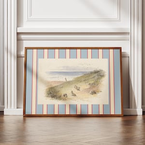 Colorful Striped Photo Frame Mat Wall Art Print, Customizable Template, Trendy Maximalist Aesthetic-(Dusty Blue Multi Striped)-Digital Print