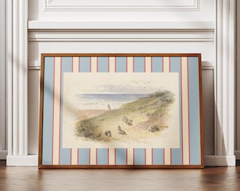 Colorful Striped Photo Frame Mat Wall Art Print, Customizable Template, Trendy Maximalist Aesthetic-(Dusty Blue Multi Striped)-Digital Print
