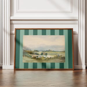Striped Photo Frame Mat Wall Art Print, Customizable Template, Trendy Maximalist Aesthetic, (Teal Green Blue Chunky Striped), Digital Print