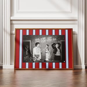 Colorful Striped Photo Frame Mat Wall Art Print, Customizable Template, Trendy Maximalist Aesthetic-(Red & Blue Multi Striped)-Digital Print