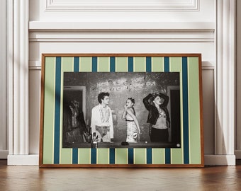 Colorful Striped Photo Frame Mat Wall Art Print, Customizable Template, Trendy Maximalist Aesthetic-(Sage Green Multi Striped)-Digital Print