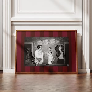 Bold Striped Photo Frame Mat Wall Art Print, Customizable Template, Trendy Maximalist Aesthetic, (Burgundy Chunky Striped), Digital Print