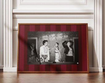 Bold Striped Photo Frame Mat Wall Art Print, Customizable Template, Trendy Maximalist Aesthetic, (Burgundy Chunky Striped), Digital Print