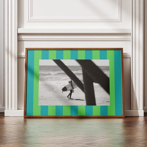 Striped Photo Frame Mat Wall Art Print, Customizable Template, Trendy Maximalist Aesthetic, (Blue and Green Chunky Striped), Digital Print