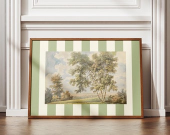 Striped Photo Frame Mat Wall Art Print, Customizable Template, Trendy Maximalist Aesthetic, (Sage Green Cream Chunky Striped), Digital Print