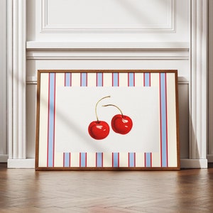 Striped Photo Frame Mat Wall Art Print, Customizable Template, Maximalist Aesthetic - (Red & Cream Off-White Multi Striped) - Digital Print