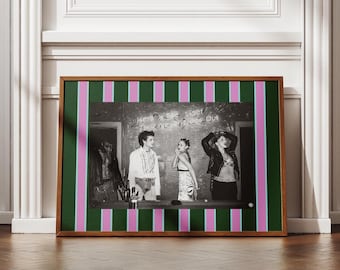 Striped Photo Frame Mat: Maximalist Wall Art Print, Customizable Template (Dark Green, Purple / Pink, & Blue Multi Striped) Digital Print