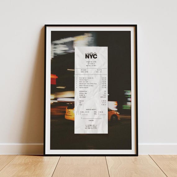 NYC Print, Receipt Print, New York City Wall Art, Restaurant Receipt, NYC Illustration, Martini Print, Girl Dinner, Poster - Digital Print