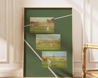 Vintage Tennis Print, Postcard Collage, Lawn Sports Art (Digital Download)