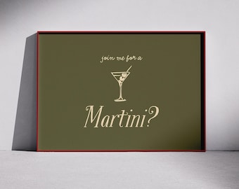 Impresión de Martini Sucio, Arte Mural Verde Oliva, Póster de Cóctel, Ilustración de Martini, Impresión de Frases, Impresión de Cocina, Póster para Dormitorio - Impresión Digital