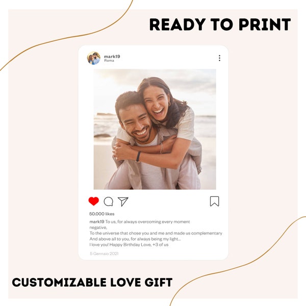 Customizable Instagram post, idea for birthday, Valentine's Day. Ready to print! Gift of love