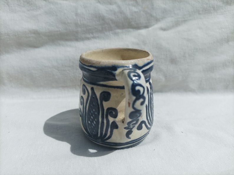 Traditional Folk Vintage Ceramic MugWith Folk Flower Motif, Folk Korond Glazed Jug With Tulip Motif, Little Folk Pottery image 4