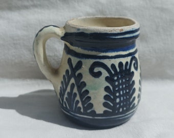 Traditional Transylvania Blue Korond Ceramic Mug, Little Folk Pottery With Folk Flower Motif