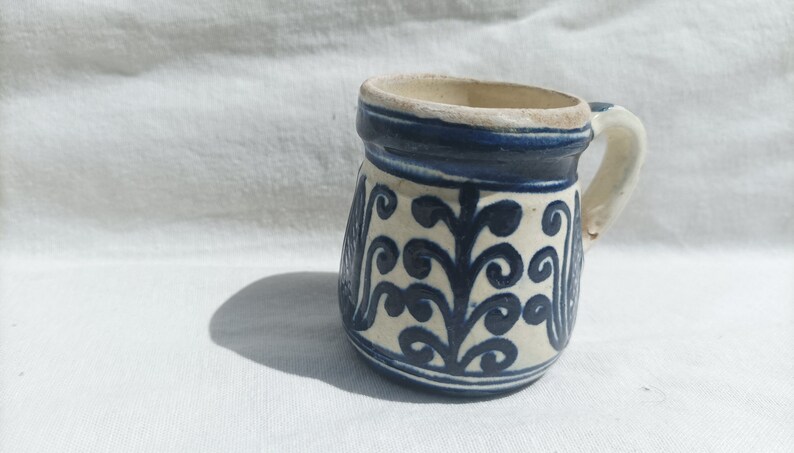 Traditional Folk Vintage Ceramic MugWith Folk Flower Motif, Folk Korond Glazed Jug With Tulip Motif, Little Folk Pottery image 2