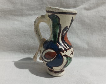 Vintage Folk Korond Glazed Jug With Bird Motif, Folk Mood Vase With Flower Motif, Ceramic Folk Pitcher