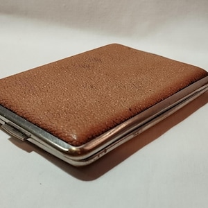 Art Deco Zigarettenetui Box Beutel braun Leder Metall Metall, Vintage 40er Jahre Hart Geldbörse Taschengeld Halter, Visitenkarten Halter