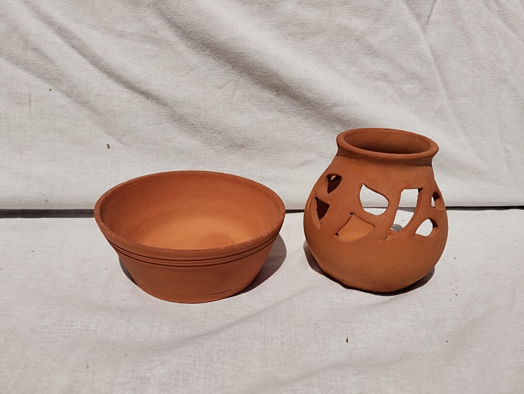 Set of Pottery Candle Holder & Terracotta Ramekin