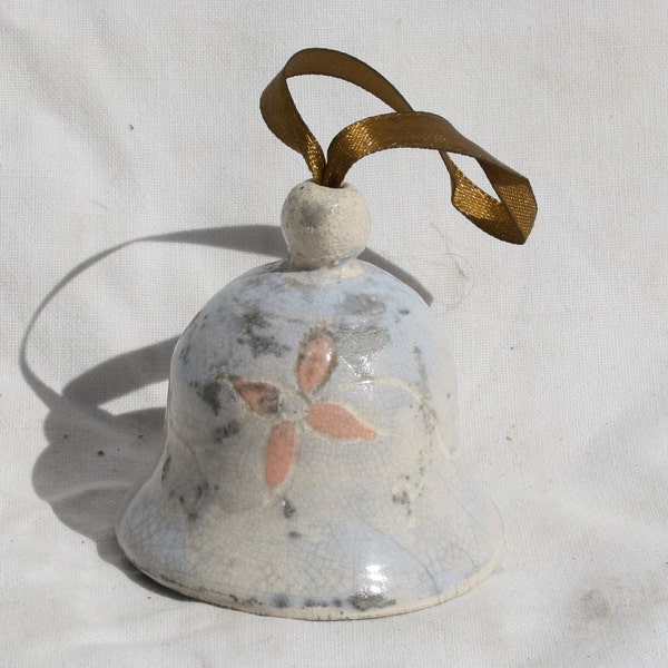 Petite cloche folklorique en céramique, décoration de Noël émaillée bleue, poterie de cloche