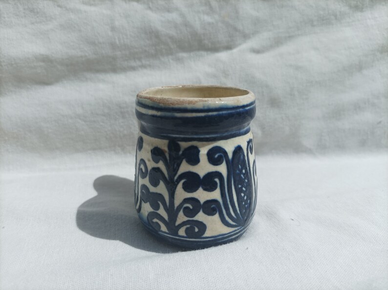 Traditional Folk Vintage Ceramic MugWith Folk Flower Motif, Folk Korond Glazed Jug With Tulip Motif, Little Folk Pottery image 3