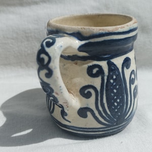 Traditional Folk Vintage Ceramic MugWith Folk Flower Motif, Folk Korond Glazed Jug With Tulip Motif, Little Folk Pottery image 1