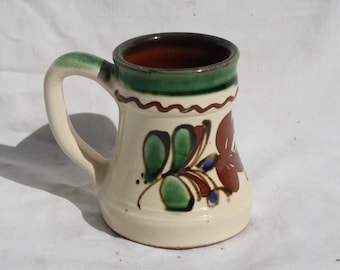 Vintage Traditional Hungarian White Glazed Jug, Ceramic Flower Motif Jug, Ceramic Folk Pitcher