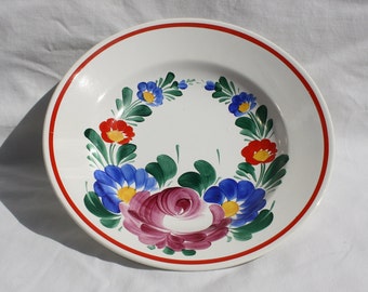 Folk Traditional Ceramic Plate With Flower Motif, Vintage Ceramic Wall Plate