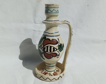 Traditional Transylvania Folk Candle Stick, Ethnographical Candelabrum, Ceramic Folk Ceramic Candle holder