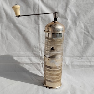 Vintage Large Brass Glazed Aluminium Coffee Grinder, Manual Coffee Grinder, Coffee Mill