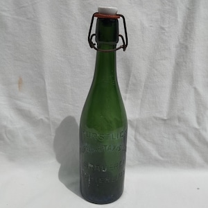 Antique Green Beer Glass Bottle, German Glass Bottle, Old Beer Botle Furstlich Turn und Taxissche Brauerei Schierling