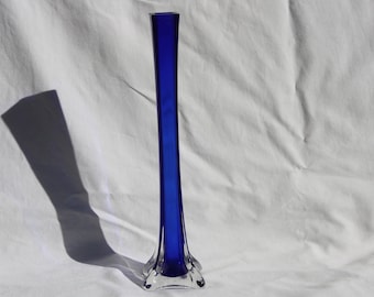 Vintage Blue Glass Long Neck Art Glass Vase, Modern Style Blue One flower Vase