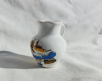 Miniature Ceramic Vase From Hungary, Small White Ceramic Vase With Balaton's Famous Places