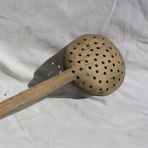 Antique Wooden Colander Spoon, Primitive Wooden Spoon Strainer