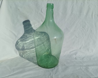 Vintage Green Demijohn, Hand Blown Bottle, Clear Glass Vase, Floor Vase, Pampas Glass Vase, Old Glass Bottle, Old Damigiana