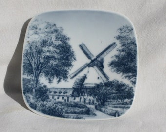 Danish Small Blue Porcelain Plate, Miniature Ceramic Plate With A Danish Landscape