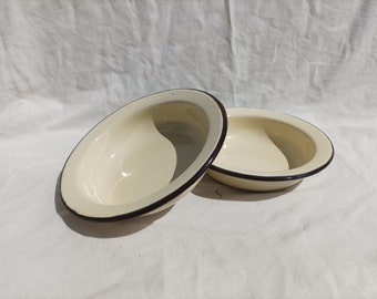 Vintage Metal Enameled Glazed Folk Country Style Bowl Set , Metal Dining Accessorie