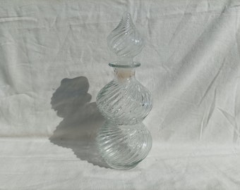 Bouteille en verre vintage, Bouteille en spirale en verre, Bouteille avec détails torsadés, Carafe à liqueur en verre avec couvercle