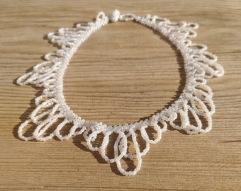 White Folk Style Necklace, White Pearl Necklace, Elegant Pearl Necklace