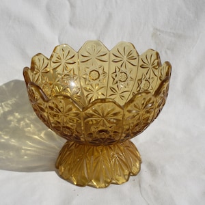 Vintage Glass Bonboiner, Ambre Yellow Glass Candy Holder, Candle Holder