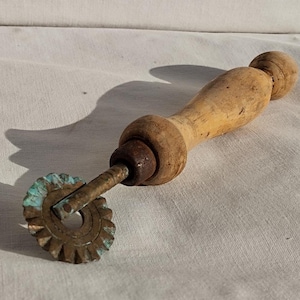 Old Brass And Wood Pasta Cutter,  Vintage Dough Cutters, Grandmas Pasta Rolled Tool, Hand Kitchen Tool