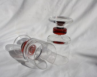 Vintage Red Colored Glass Cup, Vintage Glassware (Set of Two)