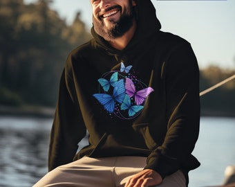 Butterfly Bliss Pullover Cozy Unisex Hoodie for Summer Vibes, Positive Sweatshirt, Cozy Tumblr Hoodie Butterfly, Summer, Sun,