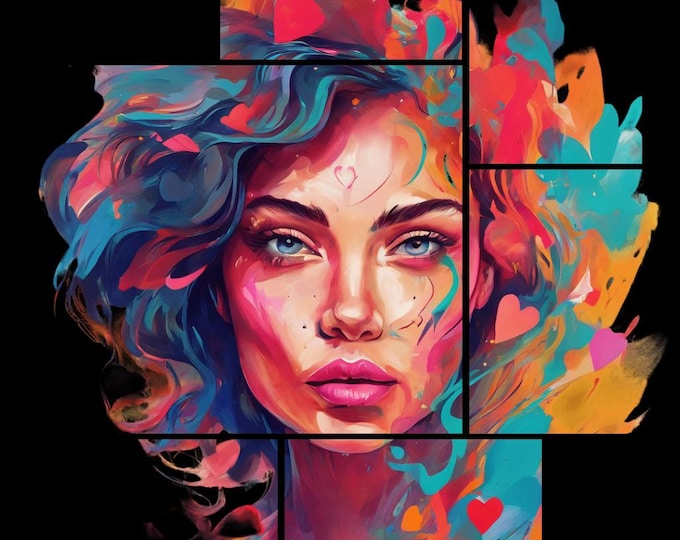 Featured listing image: Vibrant Woman Portrait in Square Frame - Digital Art Download with Transparent Background for Perfect DIY Crafts - Ideal for Home Decor