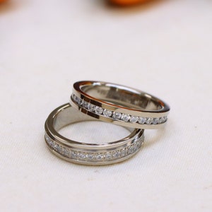 White Round cut Diamond Engagement Ring for Her, His and Hers Titanium Wedding Rings, Titanium Wedding Band, Titanium Eternity Diamond Rings