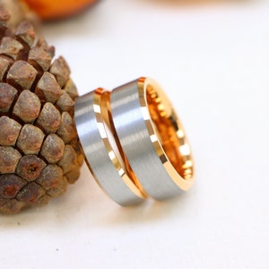 Rose Gold Tungsten Ring, Men&#39;s Tungsten Wedding Band, Gift For Bride and Groom, Rose Gold And Silver Mens Ring Engagement Ring Birthday Gift