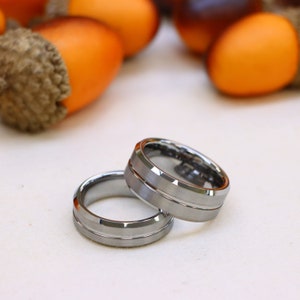 Couples Ring, His and Hers Wedding Band, Engagement Ring, Silver Tungsten Wedding Band, Promise Ring for His and Her, Anniversary Ring Band