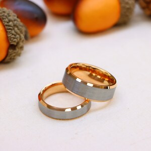 Rose Gold Tungsten Ring, Men&#39;s Tungsten Wedding Band, Gift For Bride and Groom, Rose Gold And Silver Mens Ring Engagement Ring Birthday Gift