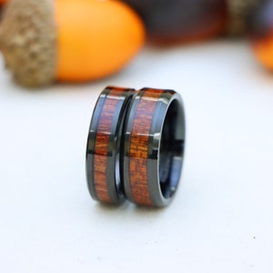 Wooden Tungsten Wedding Bands, Matching Engagement Rings, Koa Wood Inlay Wedding Ring, Couple Wedding Band, Paduk Wood Band, Christmas Gift