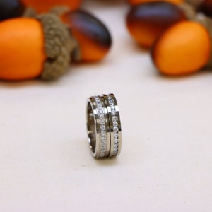 White Round cut Diamond Engagement Ring for Her, His and Hers Titanium Wedding Rings, Titanium Wedding Band, Titanium Eternity Diamond Rings