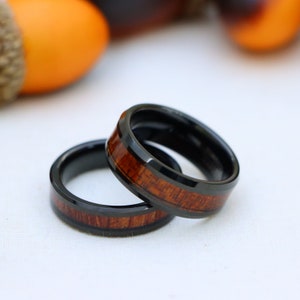 Wooden Tungsten Wedding Bands, Matching Engagement Rings, Koa Wood Inlay Wedding Ring, Couple Wedding Band, Paduk Wood Band, Christmas Gift